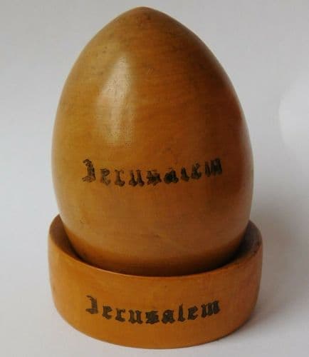Vintage wooden darning egg from Jerusalem olive wood stand Israel Holy Land 3